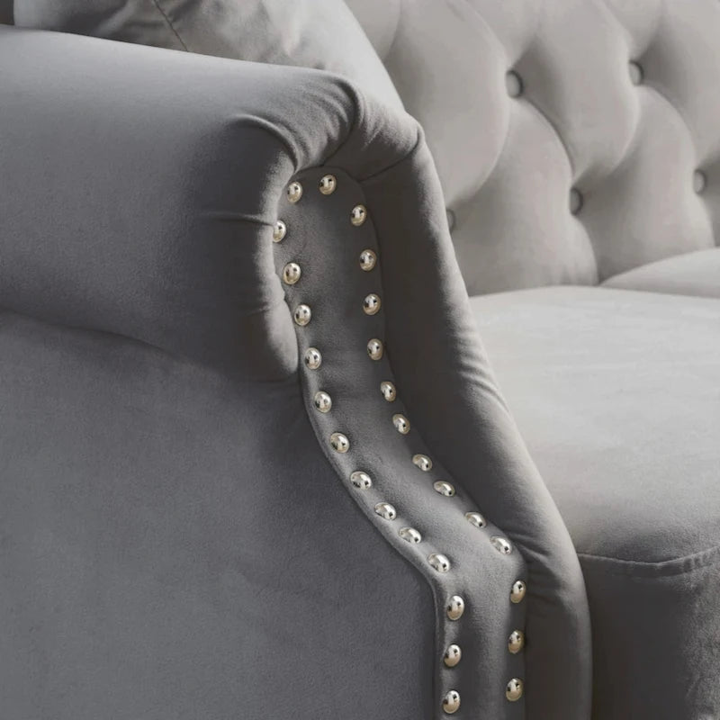 79  Chesterfield Sofa Grey Velvet for Living Room, 3 Seater Sofa Tufted Couch with Rolled Arms and Nailhead