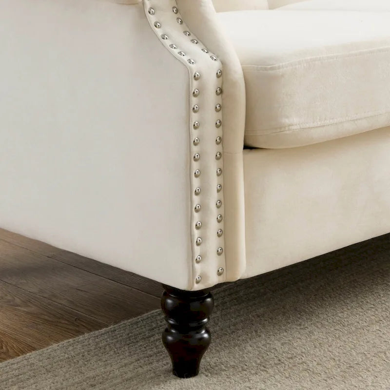 79  Chesterfield Sofa Grey Velvet for Living Room, 3 Seater Sofa Tufted Couch with Rolled Arms and Nailhead