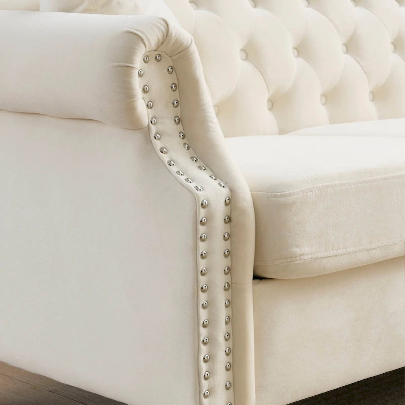 79  Chesterfield Sofa Grey Velvet for Living Room, 3 Seater Sofa Tufted Couch with Rolled Arms and Nailhead