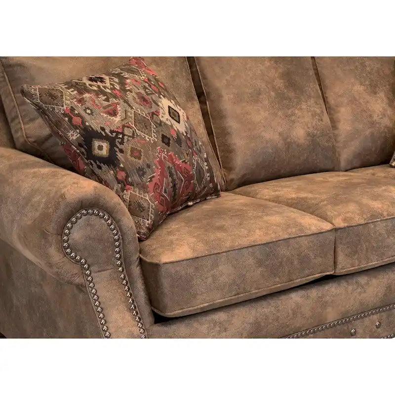 Rancho Rustic Brown Buckskin Fabric Upholstered Sleeper Sofa - 37 x 86 x 40