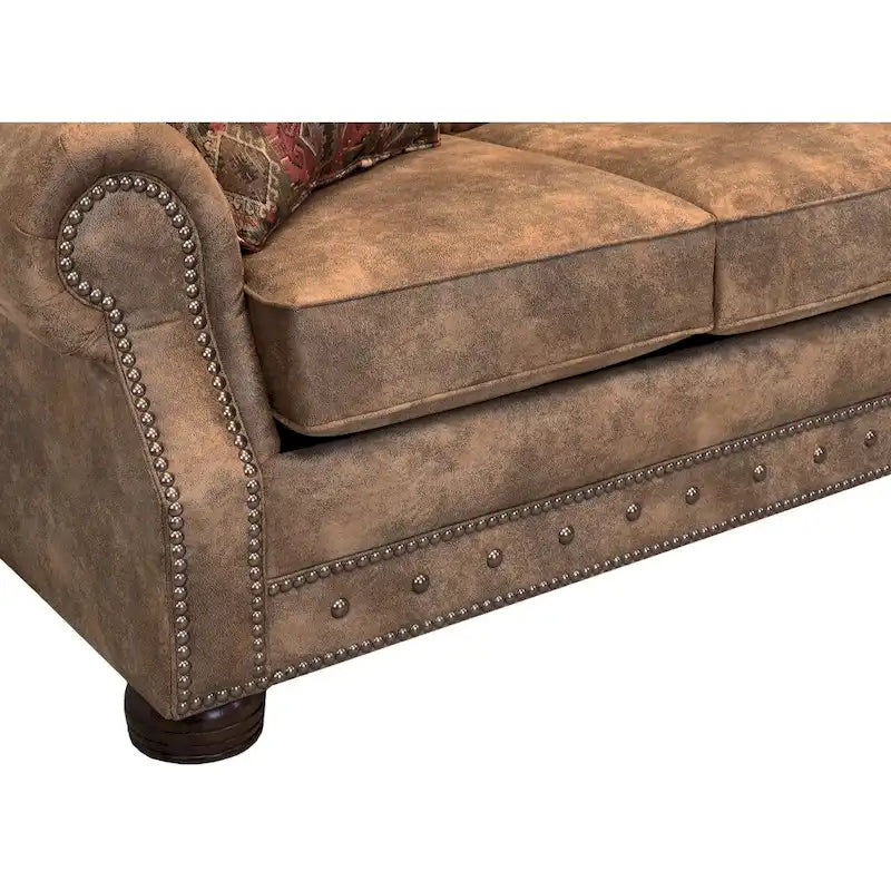 Rancho Rustic Brown Buckskin Fabric Upholstered Sleeper Sofa - 37 x 86 x 40