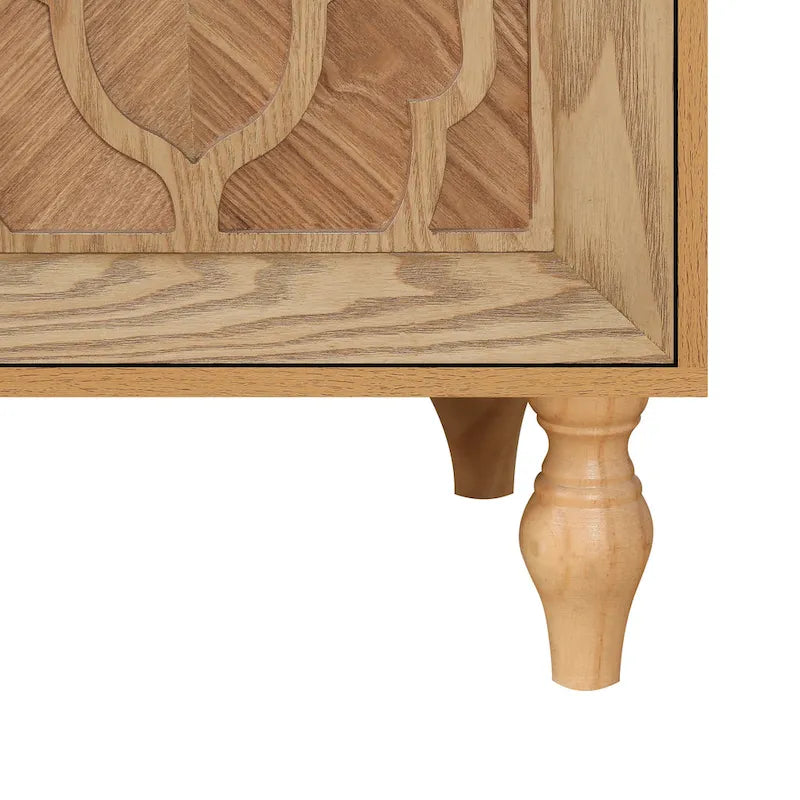 Carved Flower Door Large Storage Cabinet With Metal Handle