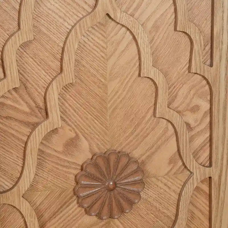Carved Flower Door Large Storage Cabinet With Metal Handle