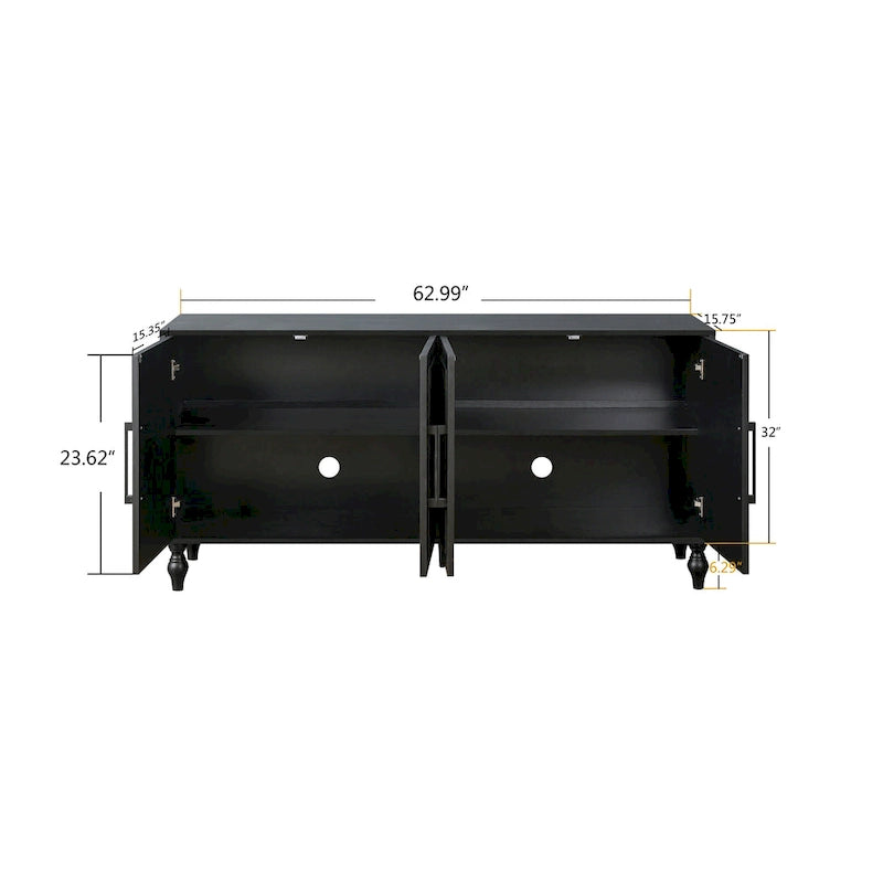 Carved Flower Door Large Storage Cabinet With Metal Handle