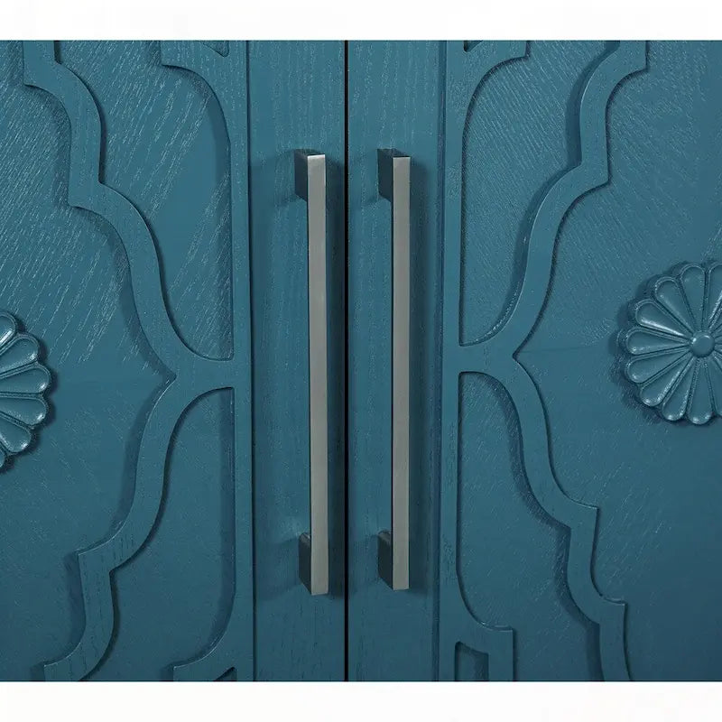 Carved Flower Door Large Storage Cabinet With Metal Handle