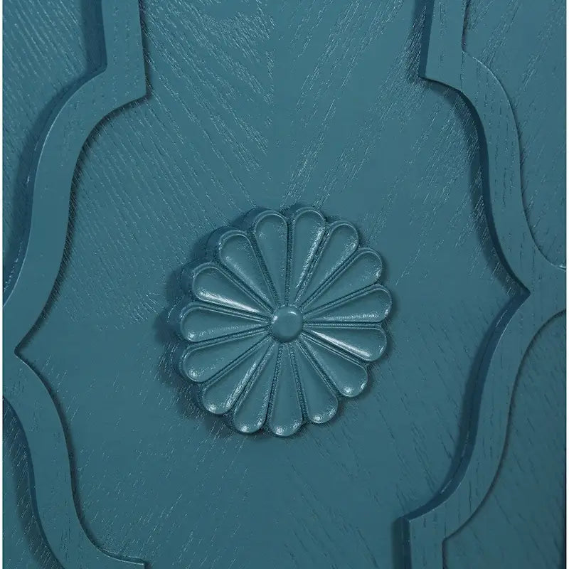 Carved Flower Door Large Storage Cabinet With Metal Handle