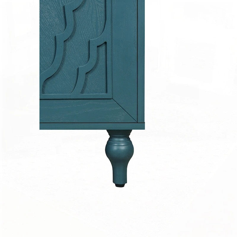 Carved Flower Door Large Storage Cabinet With Metal Handle