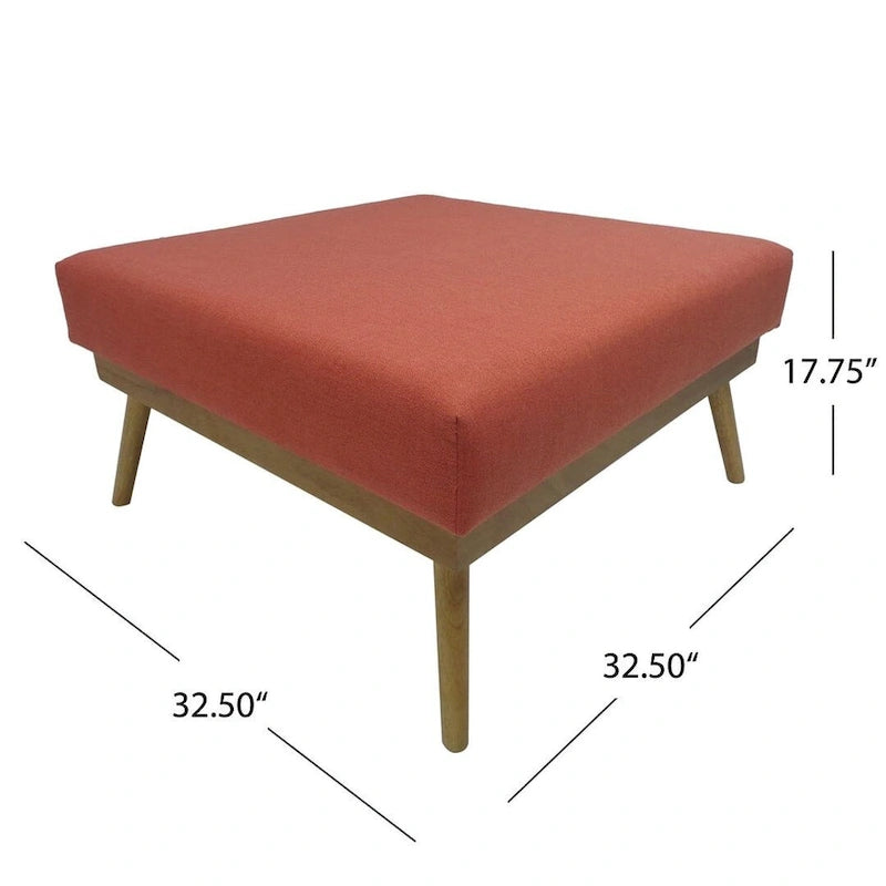 Coral Mid-Century Square Ottoman with Rubberwood Legs by Christopher Knight Home