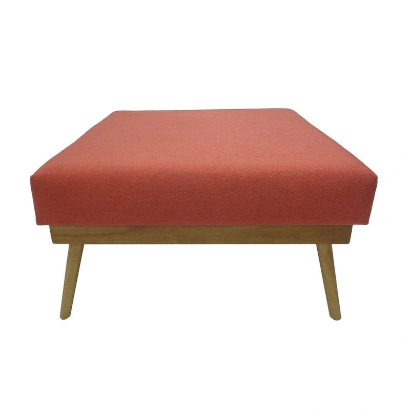 Coral Mid-Century Square Ottoman with Rubberwood Legs by Christopher Knight Home