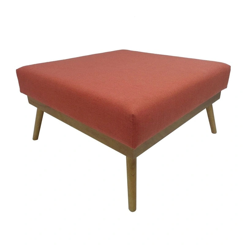 Coral Mid-Century Square Ottoman with Rubberwood Legs by Christopher Knight Home