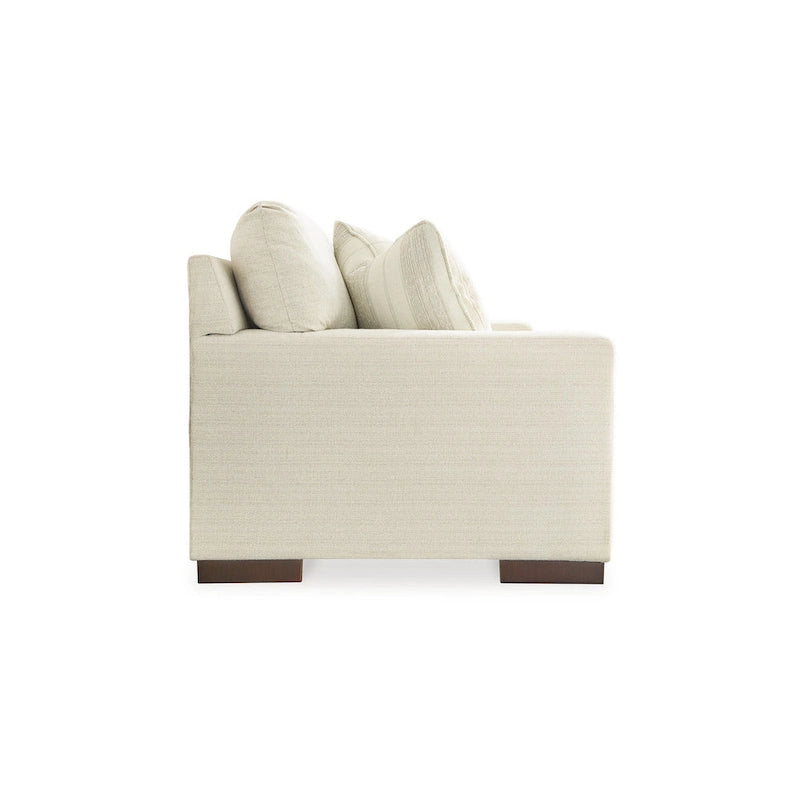 Magg 96 Inch Sofa, 4 Accent Pillows, Oversized Cushion, Beige Polyester