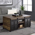 CUSchoice Rustic Oak & Black Finish Coffee Table with Obscure Glass - 47L X 24W X 23H