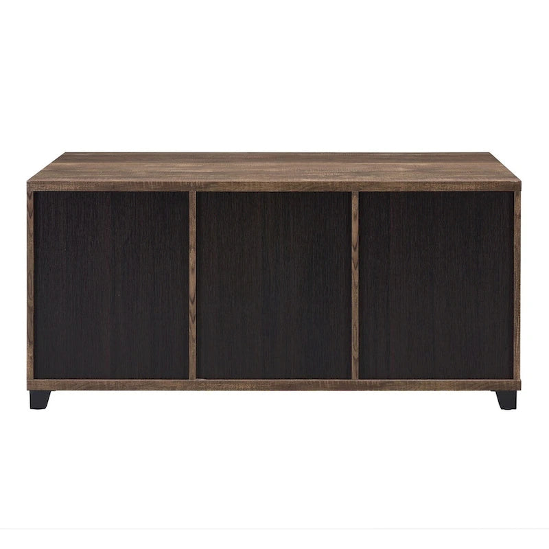 CUSchoice Rustic Oak & Black Finish Coffee Table with Obscure Glass - 47L X 24W X 23H