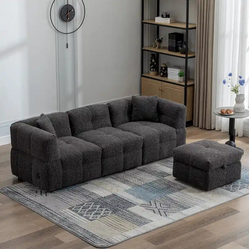 87.7  Sectional Sofa Cozy Teddy Fleece Fabric Sectional Sofa Couch