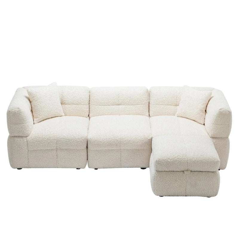 87.7  Sectional Sofa Cozy Teddy Fleece Fabric Sectional Sofa Couch