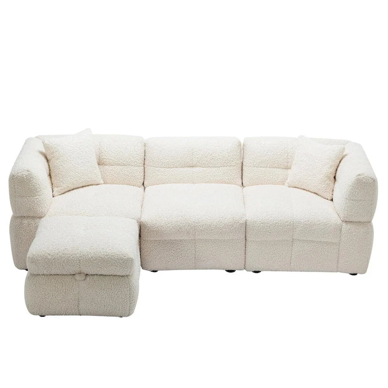 87.7  Sectional Sofa Cozy Teddy Fleece Fabric Sectional Sofa Couch