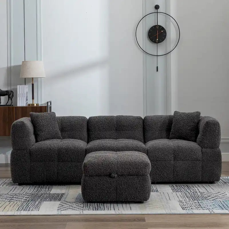 87.7  Sectional Sofa Cozy Teddy Fleece Fabric Sectional Sofa Couch