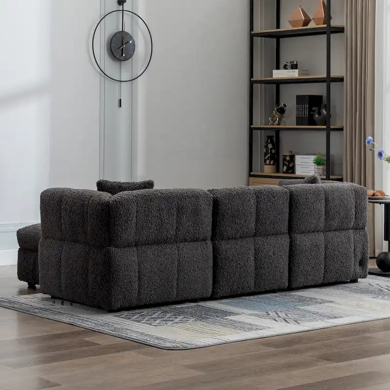 87.7  Sectional Sofa Cozy Teddy Fleece Fabric Sectional Sofa Couch