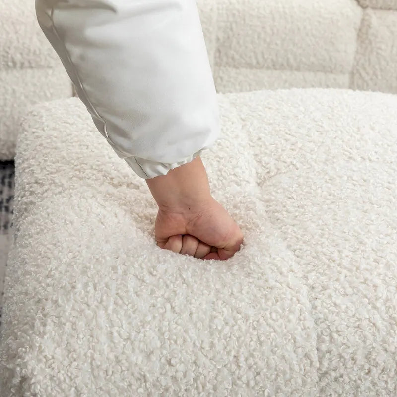 87.7  Sectional Sofa Cozy Teddy Fleece Fabric Sectional Sofa Couch