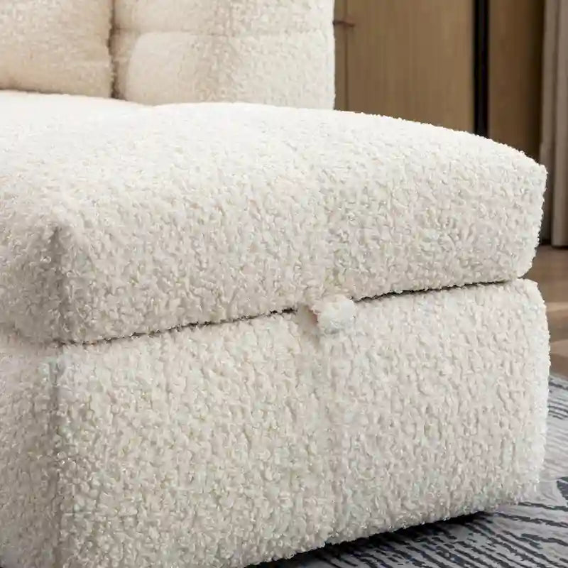 87.7  Sectional Sofa Cozy Teddy Fleece Fabric Sectional Sofa Couch