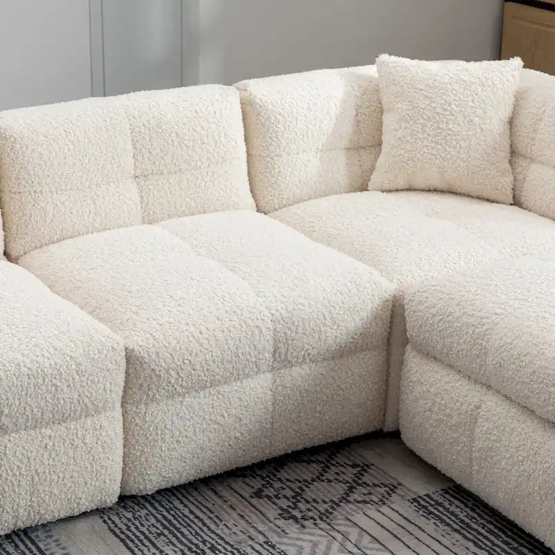 87.7  Sectional Sofa Cozy Teddy Fleece Fabric Sectional Sofa Couch