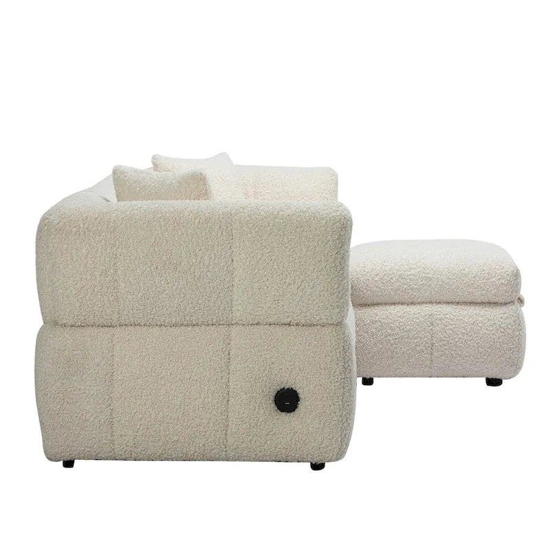 87.7  Sectional Sofa Cozy Teddy Fleece Fabric Sectional Sofa Couch