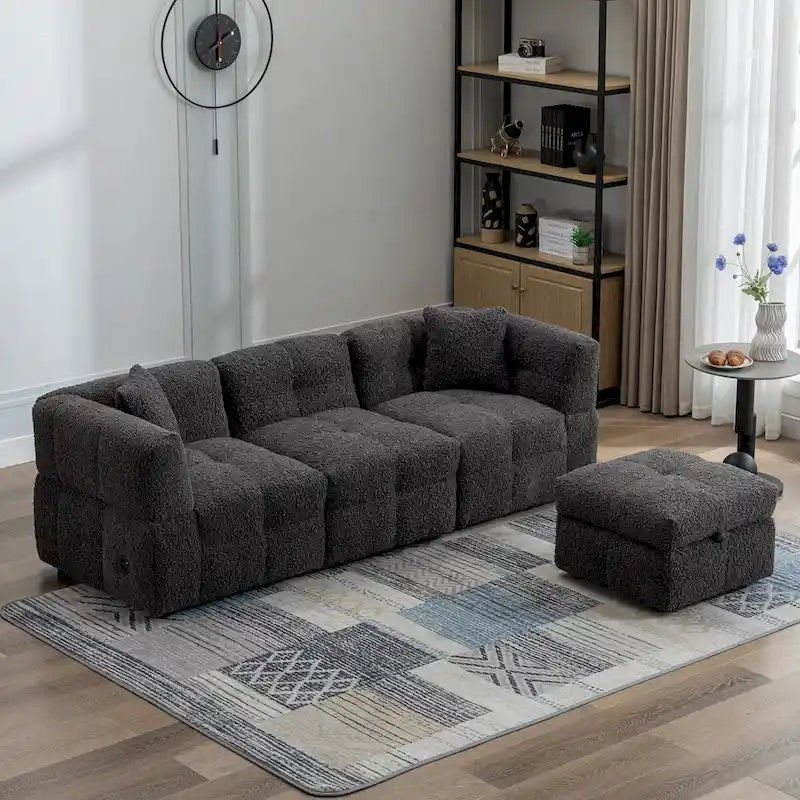 87.7  Sectional Sofa Cozy Teddy Fleece Fabric Sectional Sofa Couch