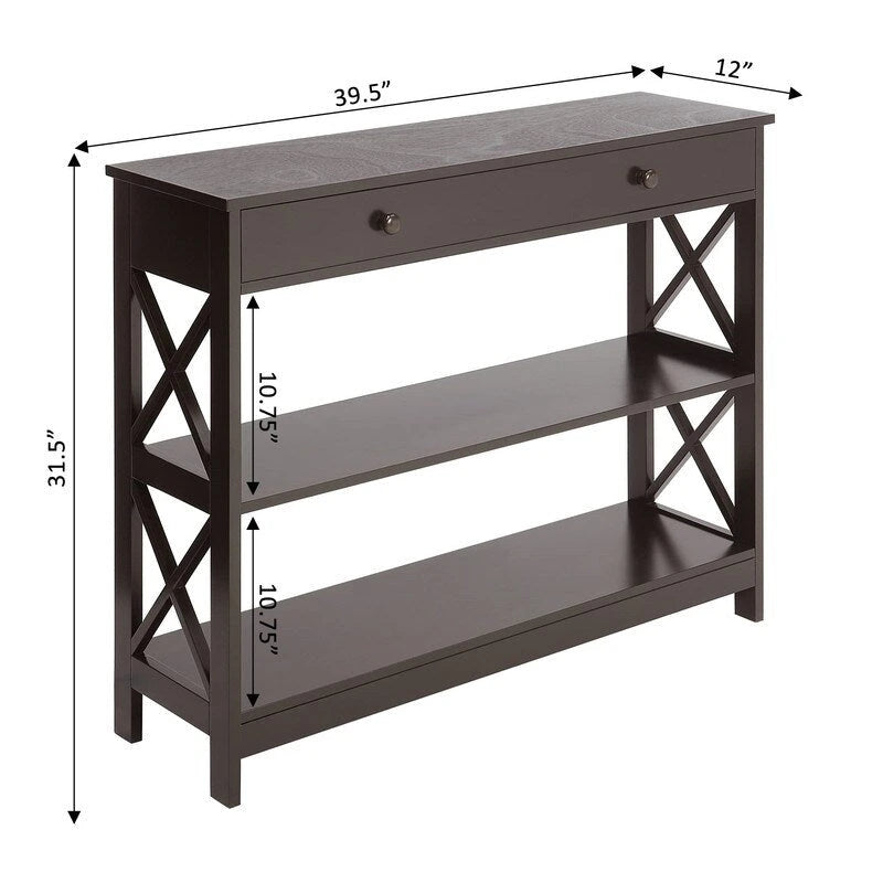 Console 1 tiroir avec étagères – 11,75 P x 39,25 L x 31,5 H