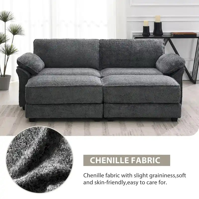 4 Seat Upholstered Free Combination Modular Convertible Sectional Sofa Bed Set, Deep-Seat,Ottoman,Grey