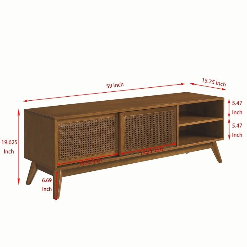 Modern Rattan TV Stand for 65 Inch TV, Entertainment Cabinet, Media Console