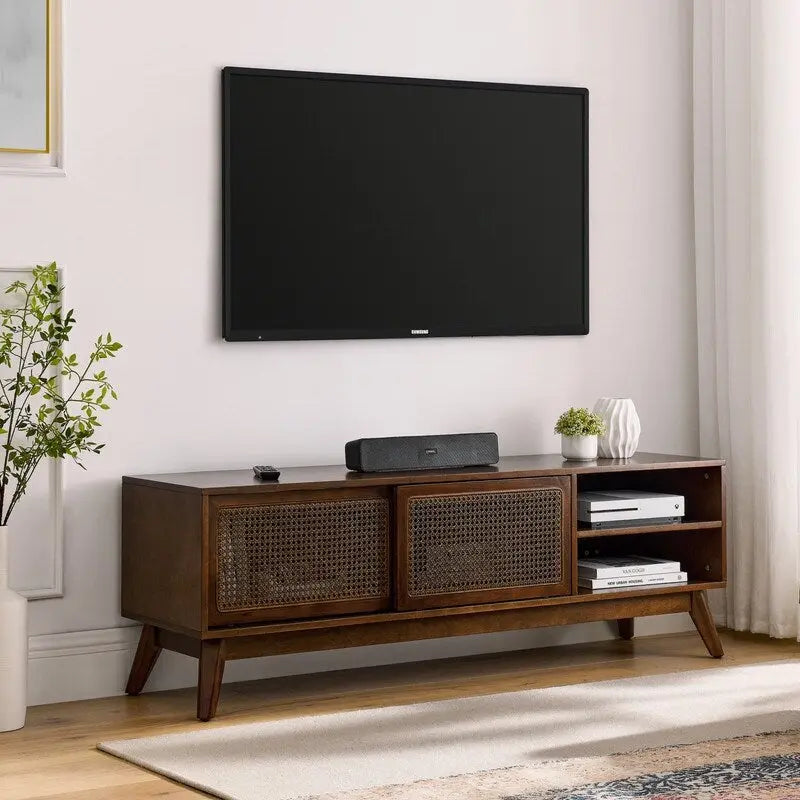 Modern Rattan TV Stand for 65 Inch TV, Entertainment Cabinet, Media Console