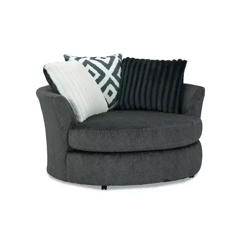 HOMES: Inside + Out Telven Accent Swivel Chair Chenille Channel Tufted with Pillow