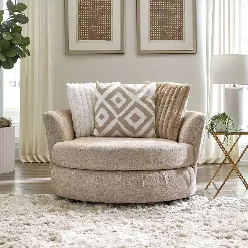 HOMES: Inside + Out Telven Accent Swivel Chair Chenille Channel Tufted with Pillow