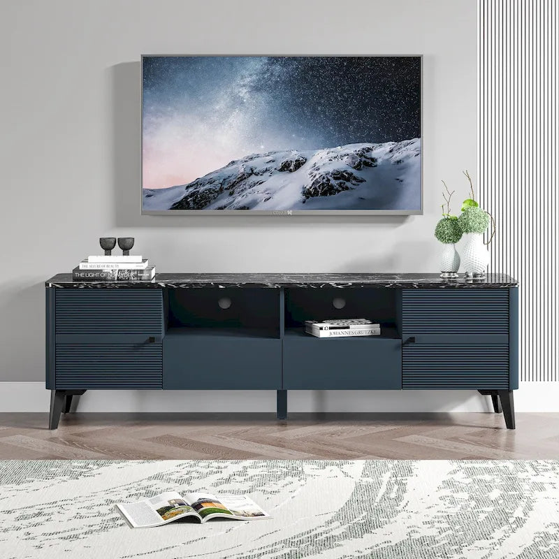 Stylish 70-Inch TV Stand with Marble-Printed Top - 70  in Width