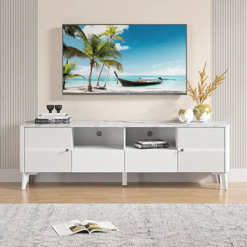 Stylish 70-Inch TV Stand with Marble-Printed Top - 70  in Width