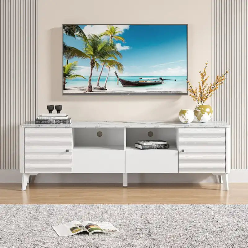 Stylish 70-Inch TV Stand with Marble-Printed Top - 70  in Width
