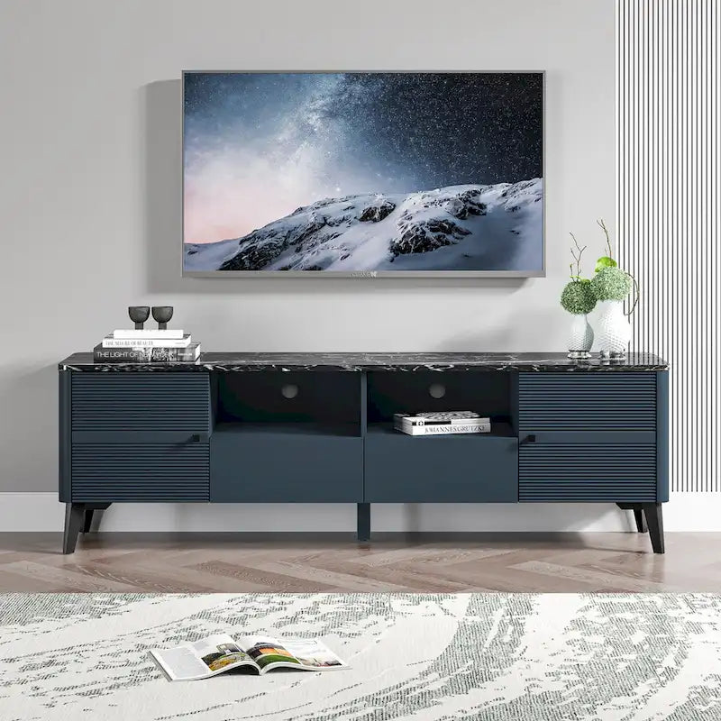 Stylish 70-Inch TV Stand with Marble-Printed Top - 70  in Width