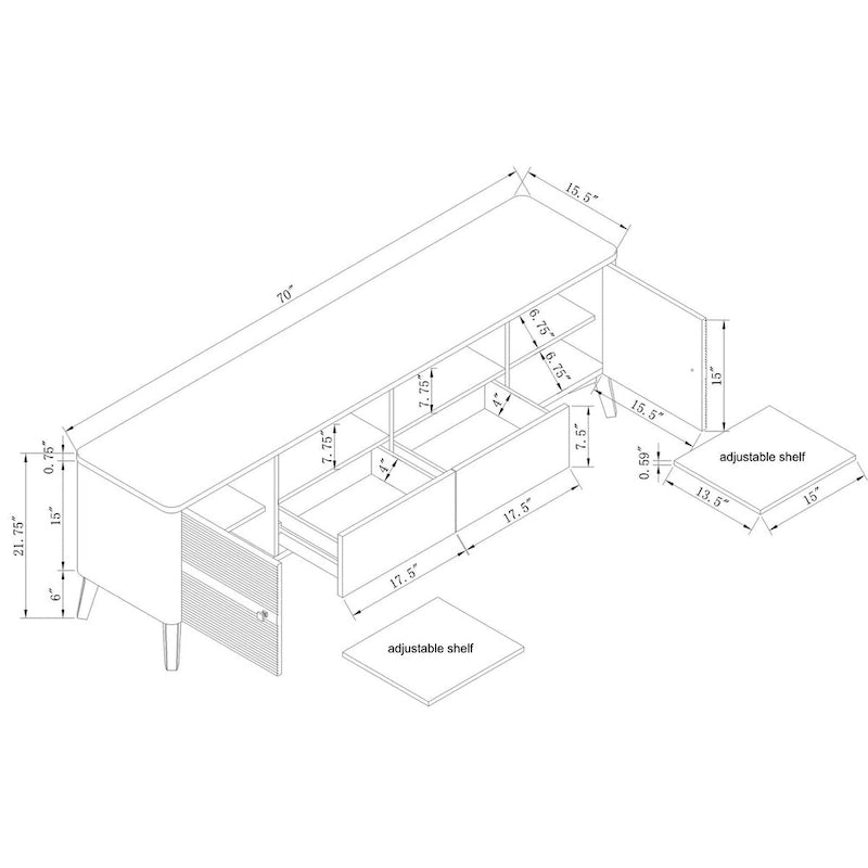 Stylish 70-Inch TV Stand with Marble-Printed Top - 70  in Width
