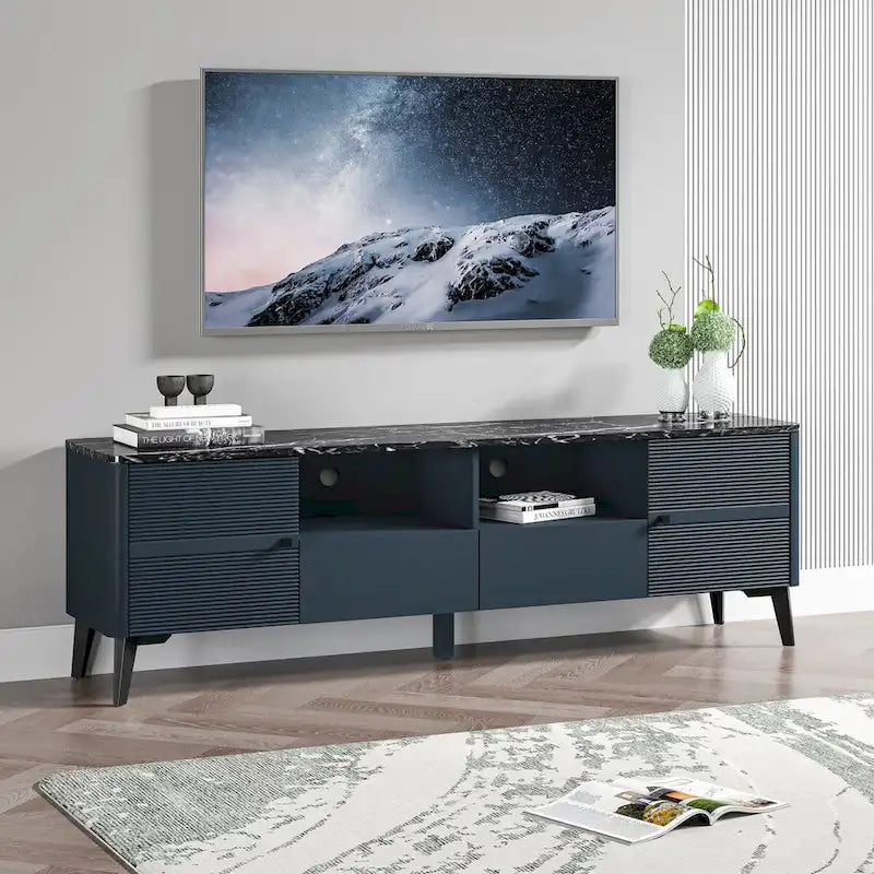 Stylish 70-Inch TV Stand with Marble-Printed Top - 70  in Width