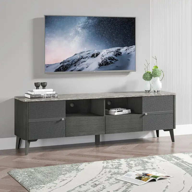 Stylish 70-Inch TV Stand with Marble-Printed Top - 70  in Width