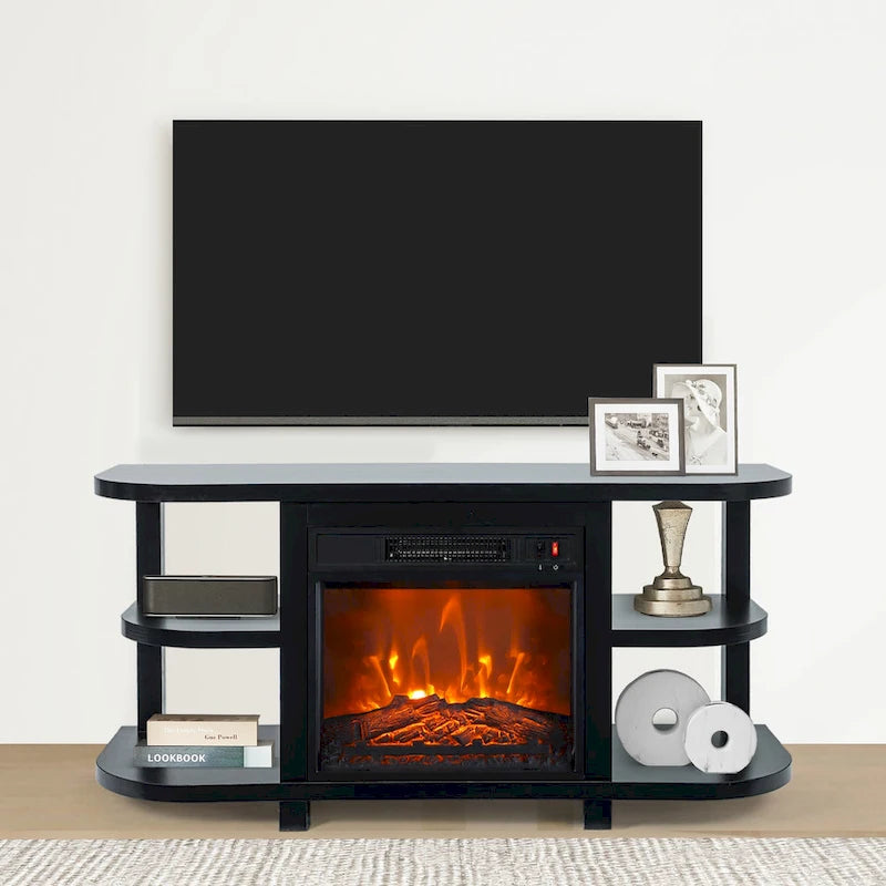 48  Modern Black Electric Fireplace TV Stands Media Console for TVs up to 55