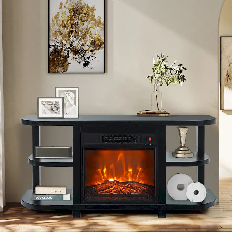 48  Modern Black Electric Fireplace TV Stands Media Console for TVs up to 55
