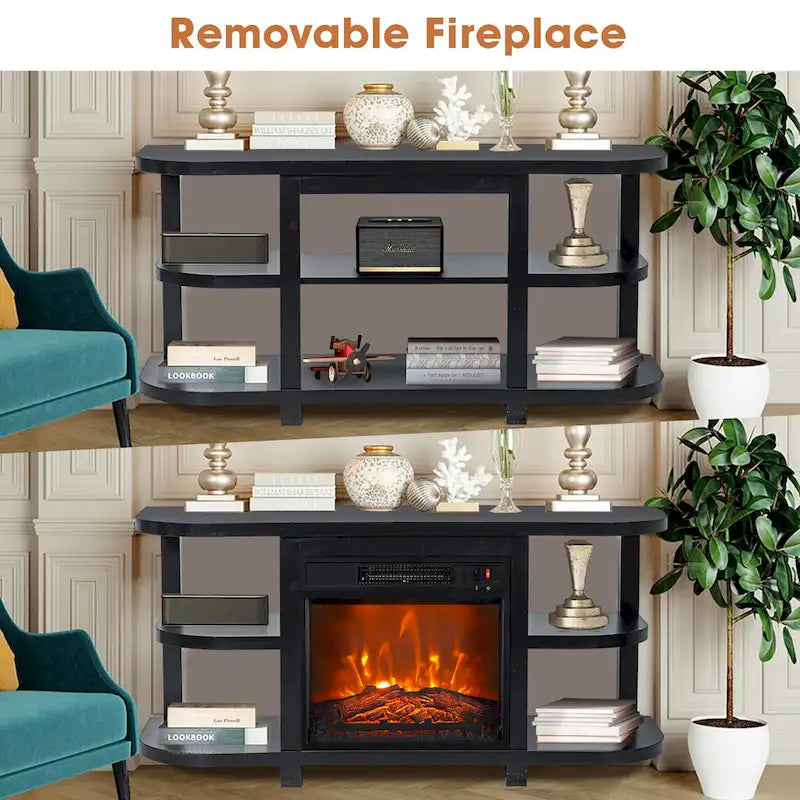 48  Modern Black Electric Fireplace TV Stands Media Console for TVs up to 55