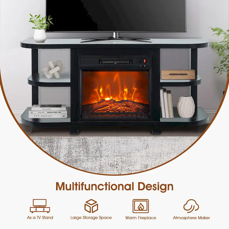 48  Modern Black Electric Fireplace TV Stands Media Console for TVs up to 55