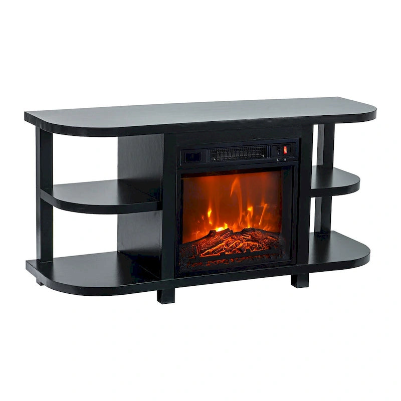 48  Modern Black Electric Fireplace TV Stands Media Console for TVs up to 55