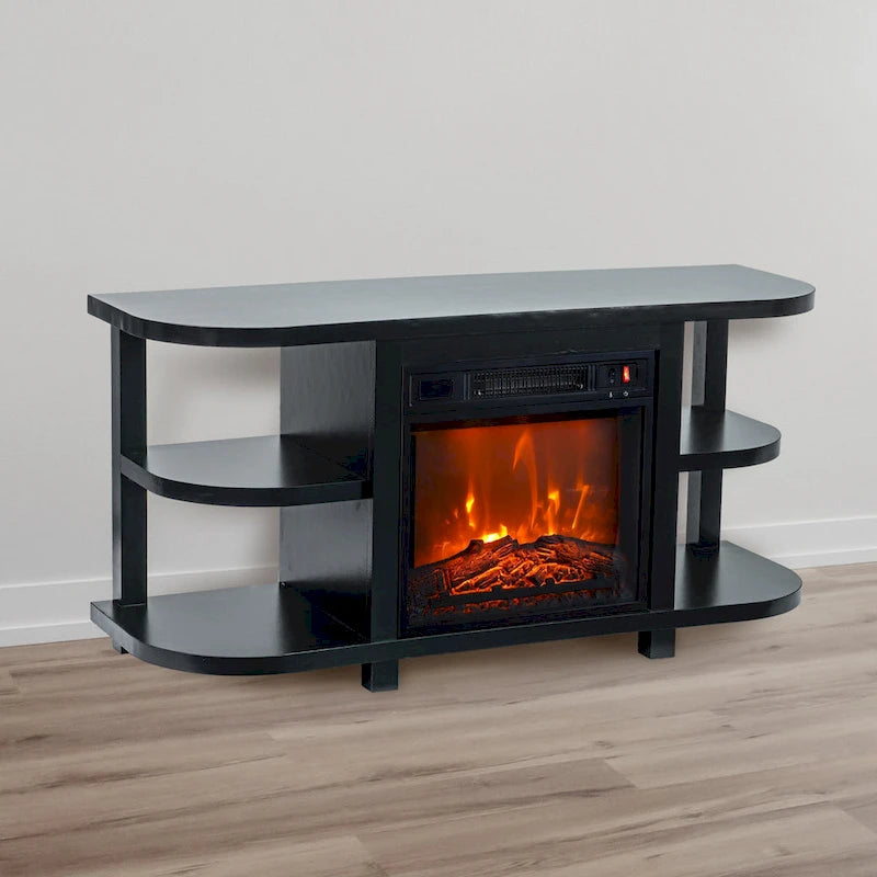 48  Modern Black Electric Fireplace TV Stands Media Console for TVs up to 55