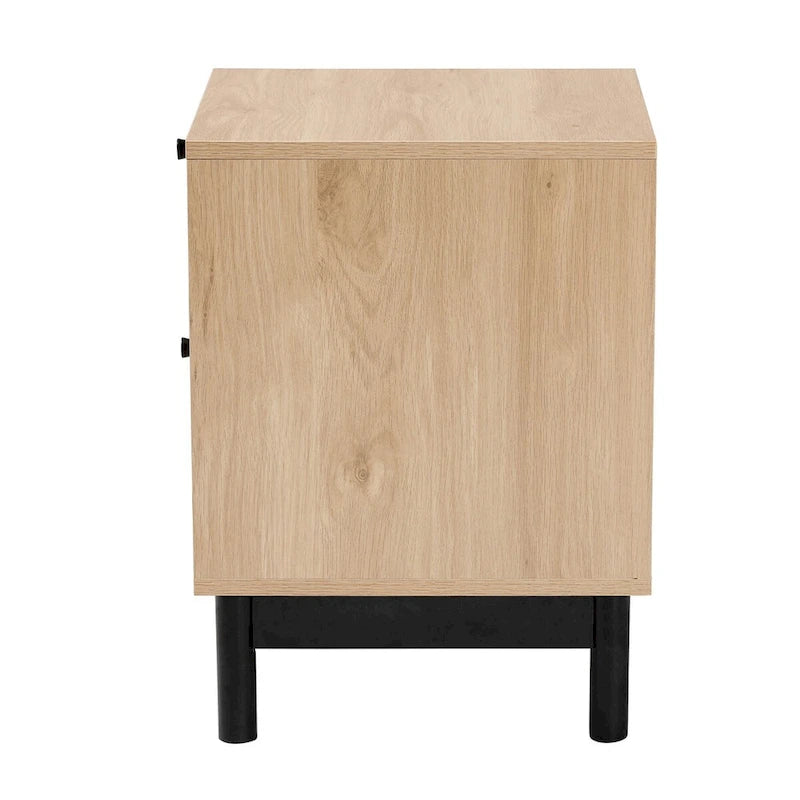 Cherelle Mid-Century Modern Light Brown and Black 2-Drawer End Table