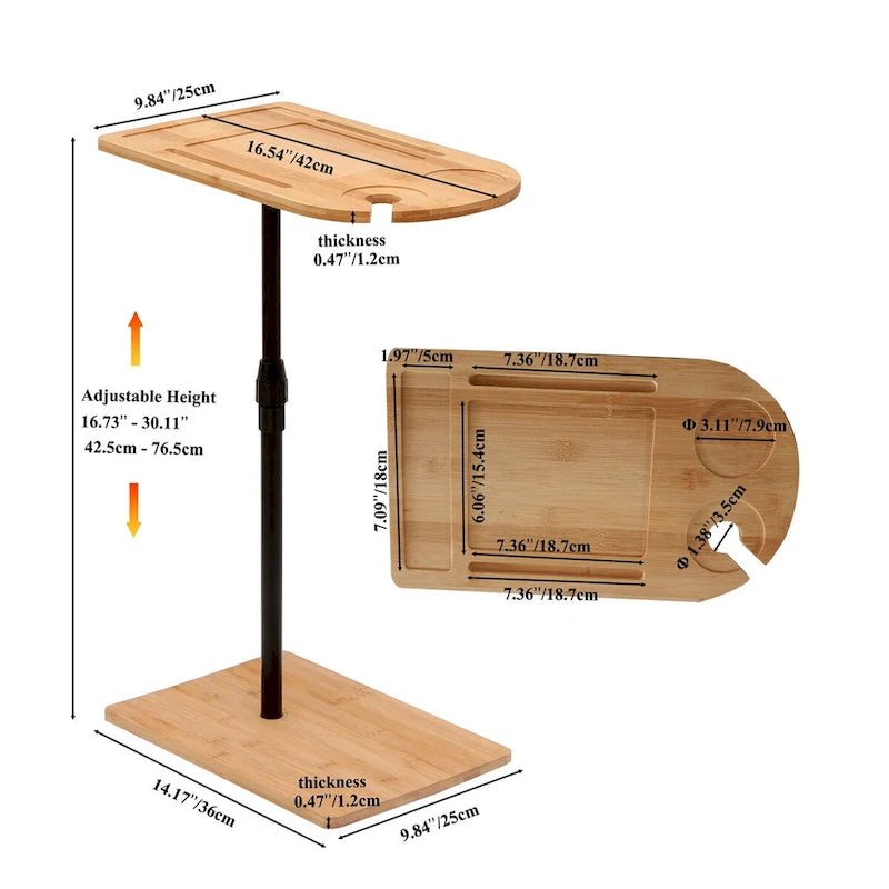 Tray Table Height Adjustable Side Table for Sofa C-shaped Oval End Tables with Slots for Living Room (Oval + Rectangle)