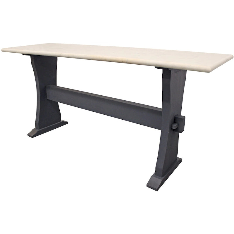 HomeRoots 70  Ivory and Black Genuine Marble Trestle Console Table - 70