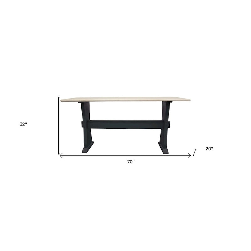 HomeRoots 70  Ivory and Black Genuine Marble Trestle Console Table - 70